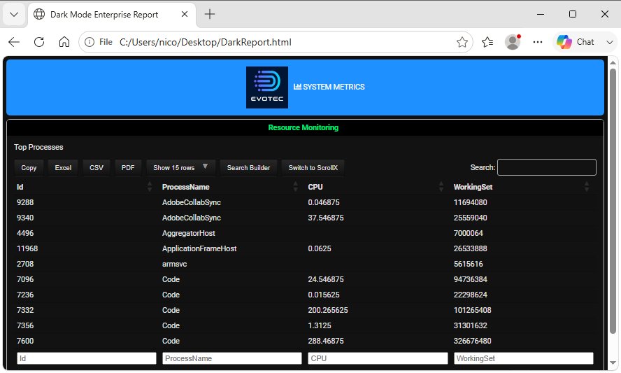 Rendered Dark Mode Example